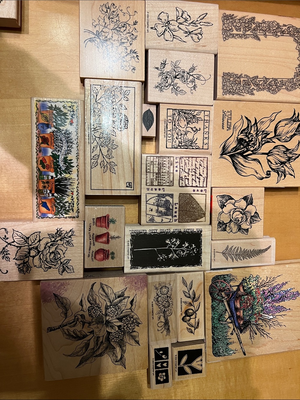 Lot of Wooden Botanical / floral rubber Stamps - New - only one used!